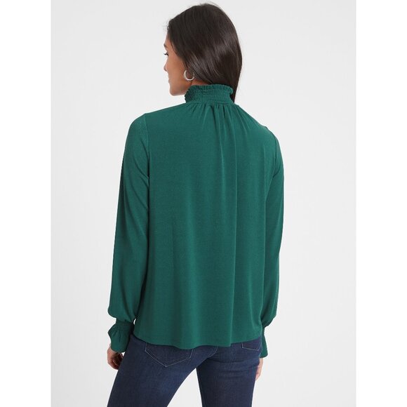 BANANA REPUBLIC FACTORY Women's Crepe Smocked-Neck Top Size S In Green - Picture 4 of 6